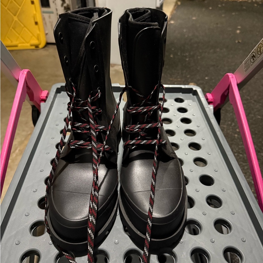 Bernardo Black and Red Lace-Up Combat Boots